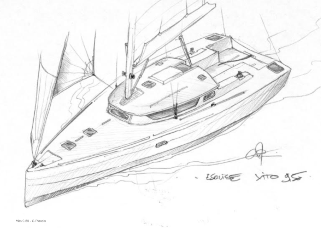 esquisse du bateau 9.50, au crayon gris
